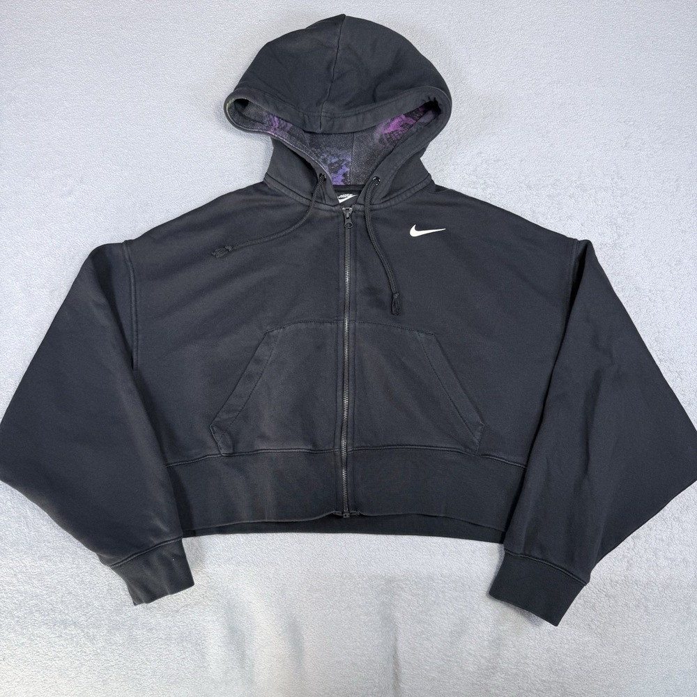 Nike Air Max Women's XS Black Full Zip Fleece Hoodie Leopard Lined DJ5342-010